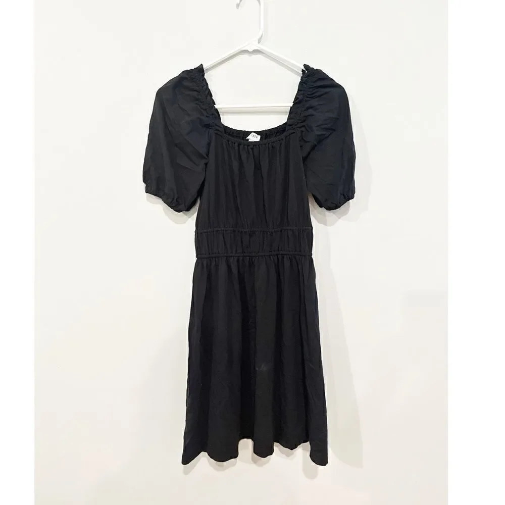 J. Crew puff sleeve babydoll mini dress black